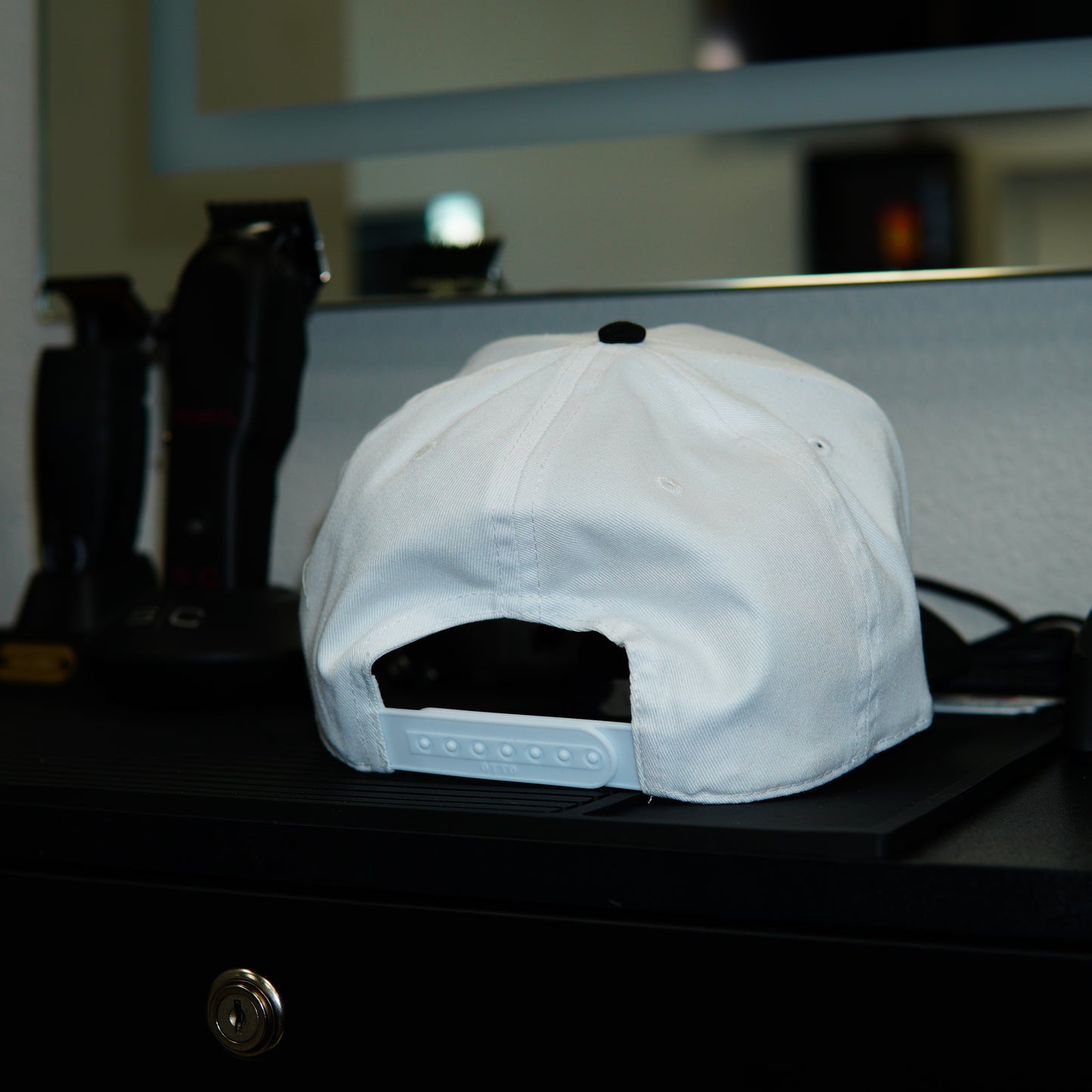 Smoove's Hair Gallery Barbershop Logo White Snapback Hat