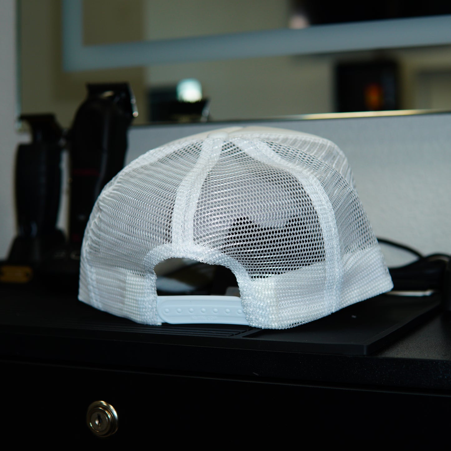 Smoove's Hair Gallery Barbershop Logo White Trucker Hat