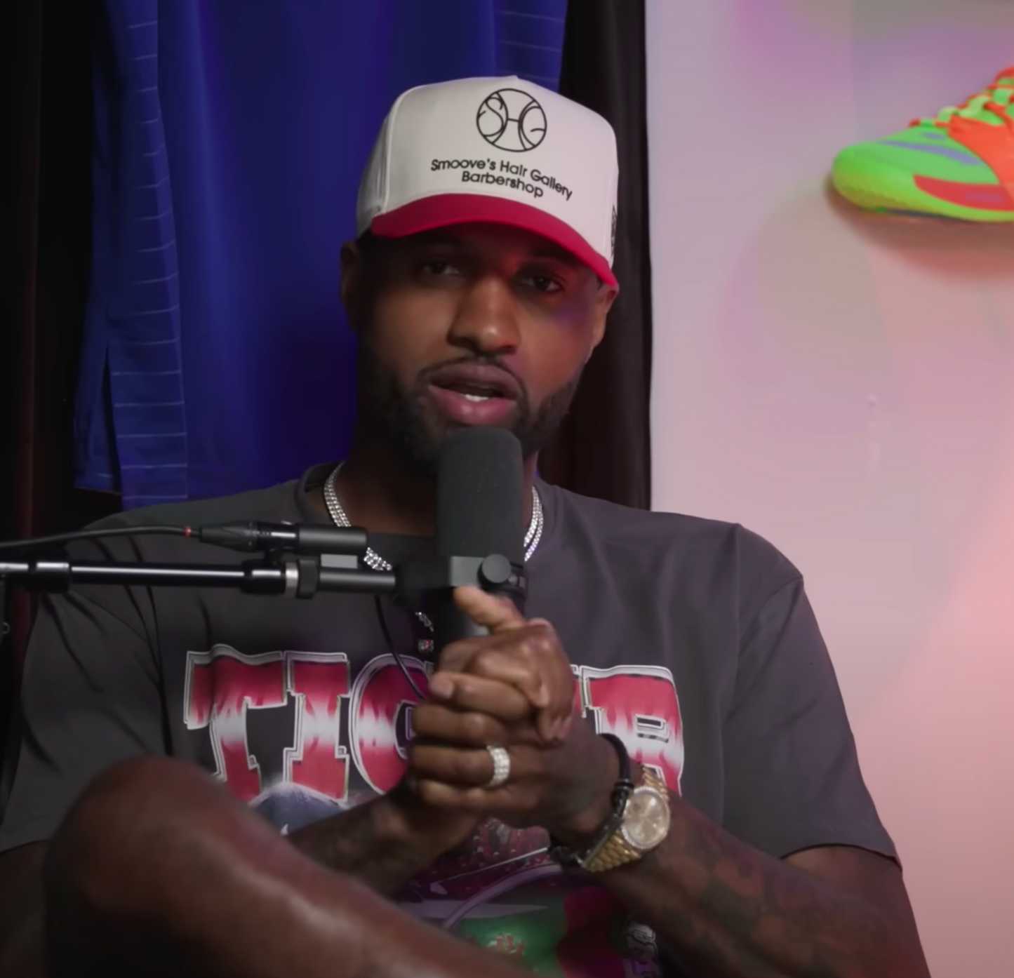 Smoove's Hair Gallery Barbershop Logo Cream/Red Snapback Hat