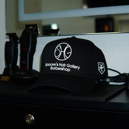 Smoove's Hair Gallery Barbershop Logo Black Snapback Hat